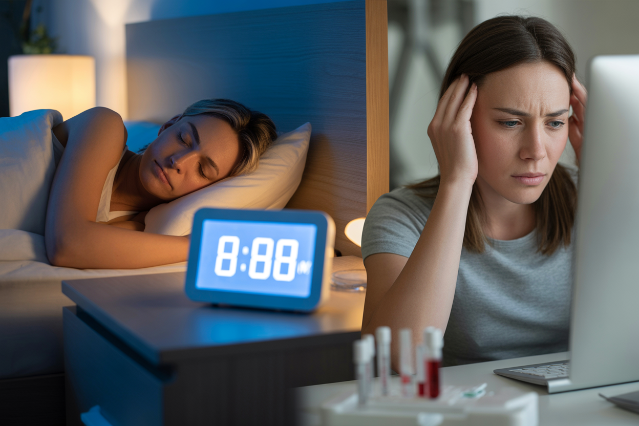 Graphique montrant la corrélation négative entre les heures de sommeil par nuit et le niveau de cortisol (hormone du stress).