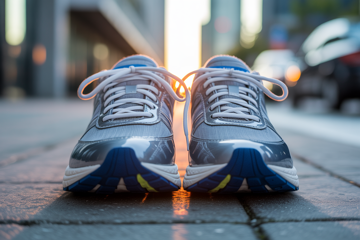 Une photo en gros plan de chaussures de course bien lacées, symbolisant la bonne préparation et l