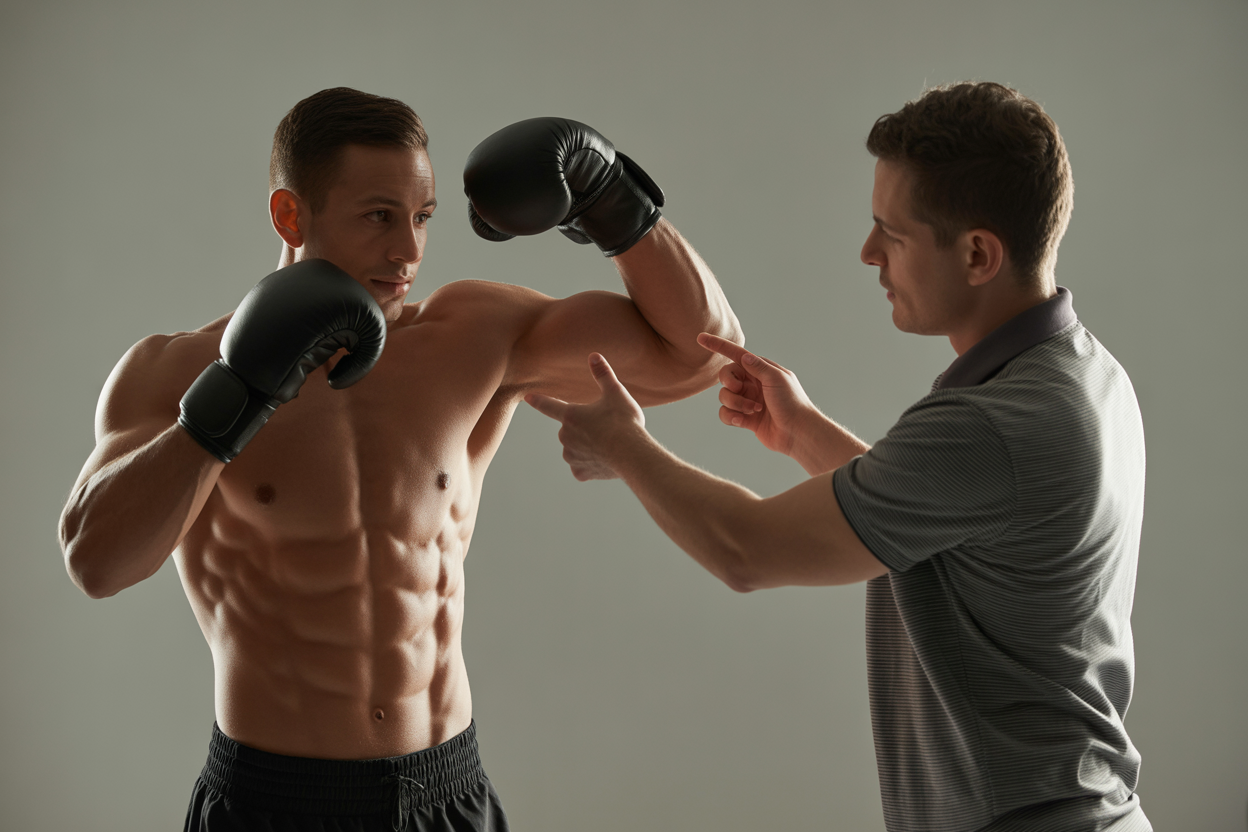 Schéma du corps humain montrant tous les groupes musculaires sollicités par la pratique de la boxe: jambes, sangle abdominale, dos, épaules, bras.