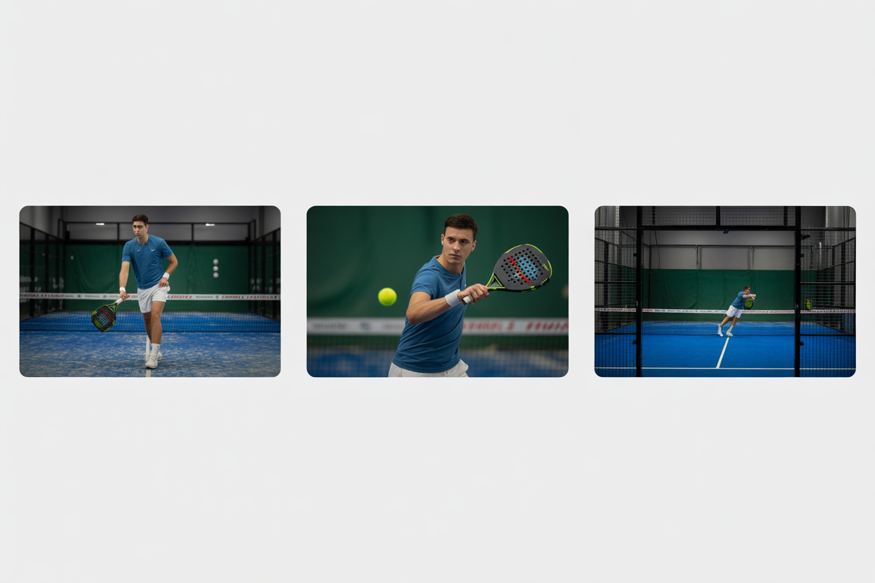 Infographie simple illustrant les 3 étapes du service au padel : 1. Faire rebondir la balle. 2. Frapper sous la hanche. 3. Viser le carré de service opposé.