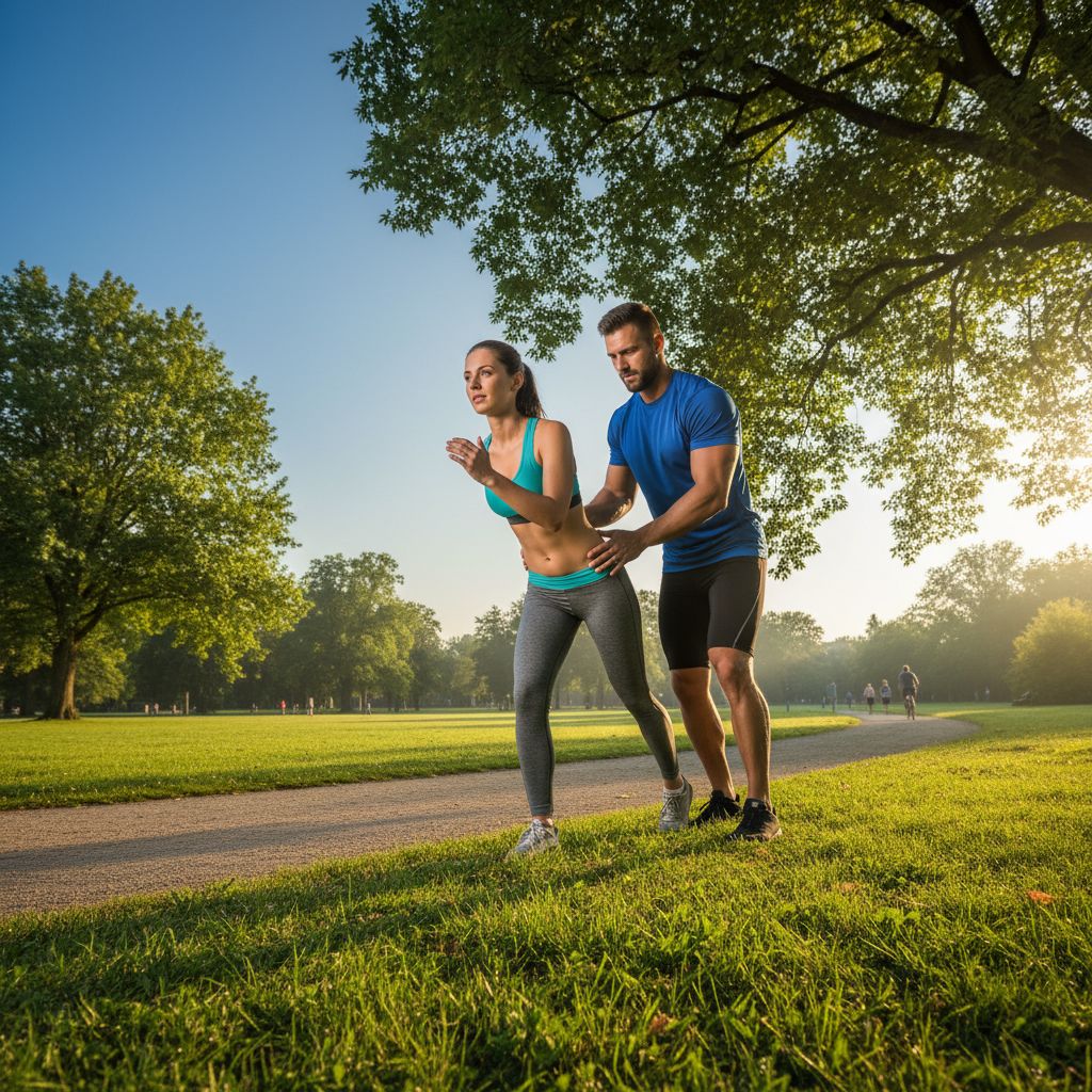 Un coach sportif corrigeant la posture de course d