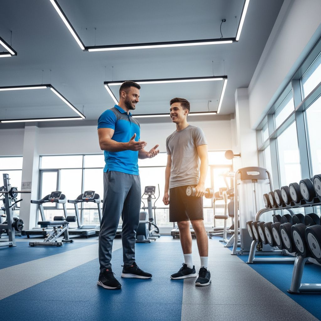Coach donnant des instructions bienveillantes à un élève souriant