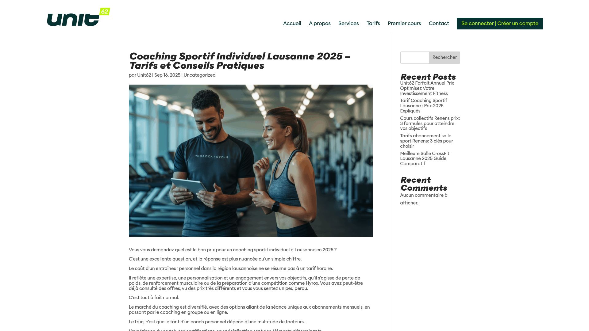 Comparison table view of Unit62 pricing page showing different coaching tiers