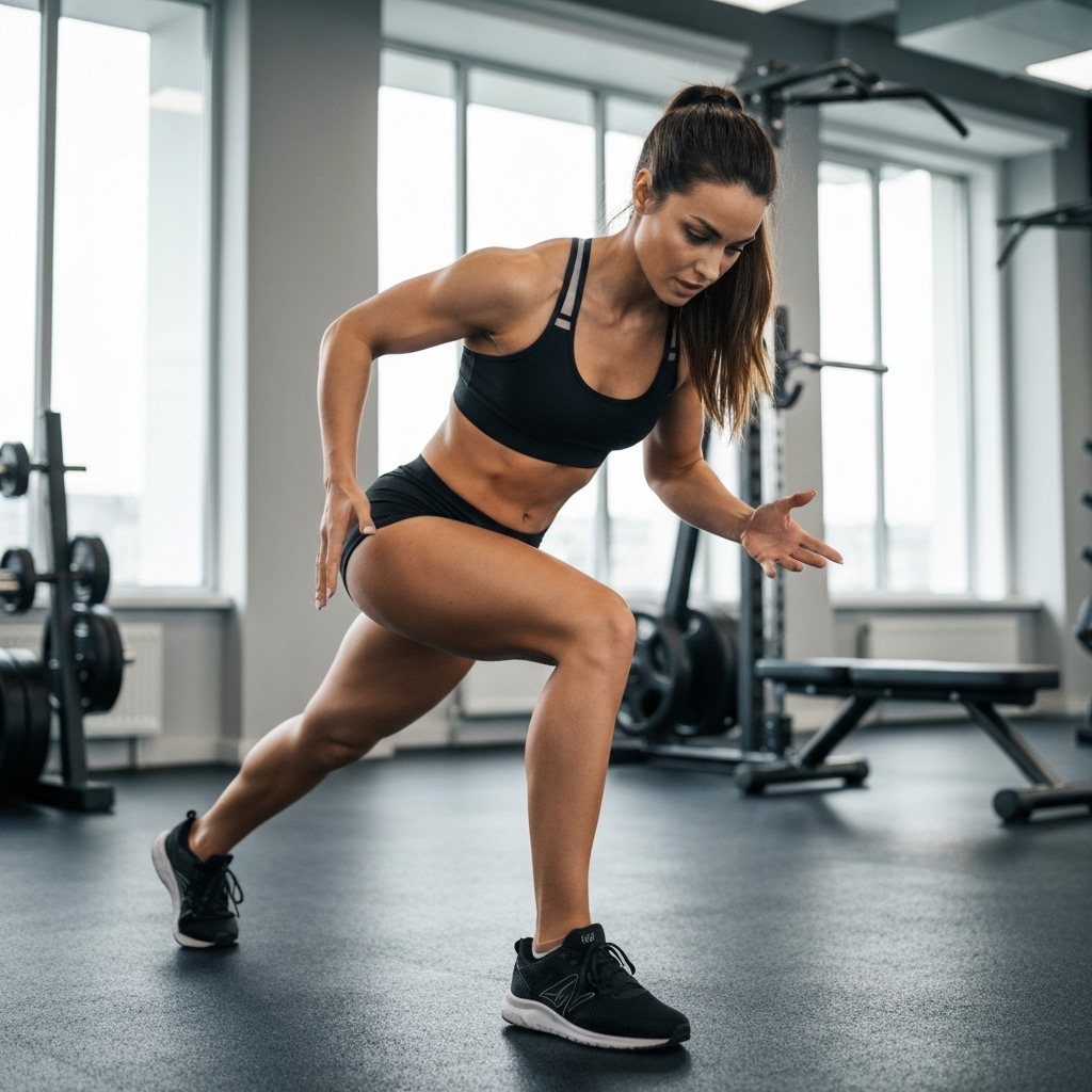 Athlète en plein effort sur un exercice polyarticulaire avec un coach qui corrige la posture