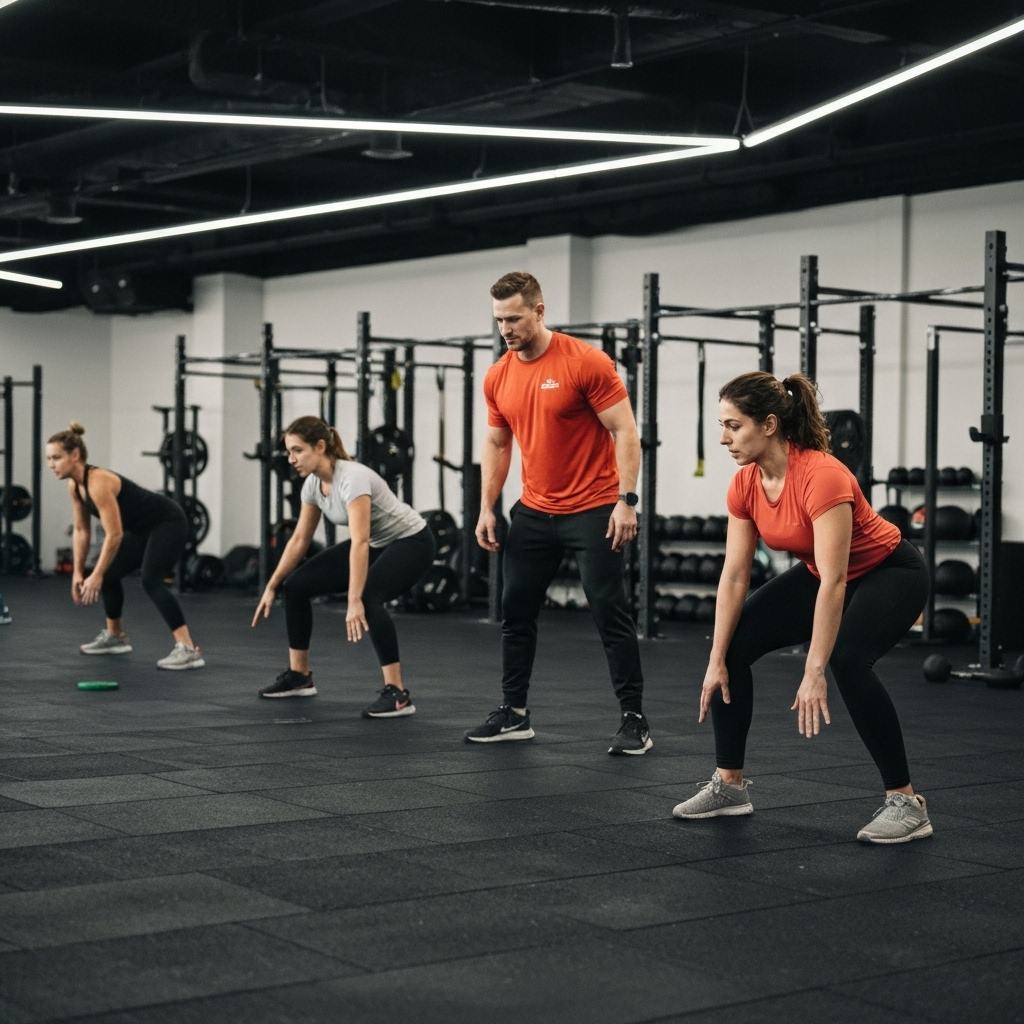 Group training session at Unit62 with coach supervising ensuring safety and spacing