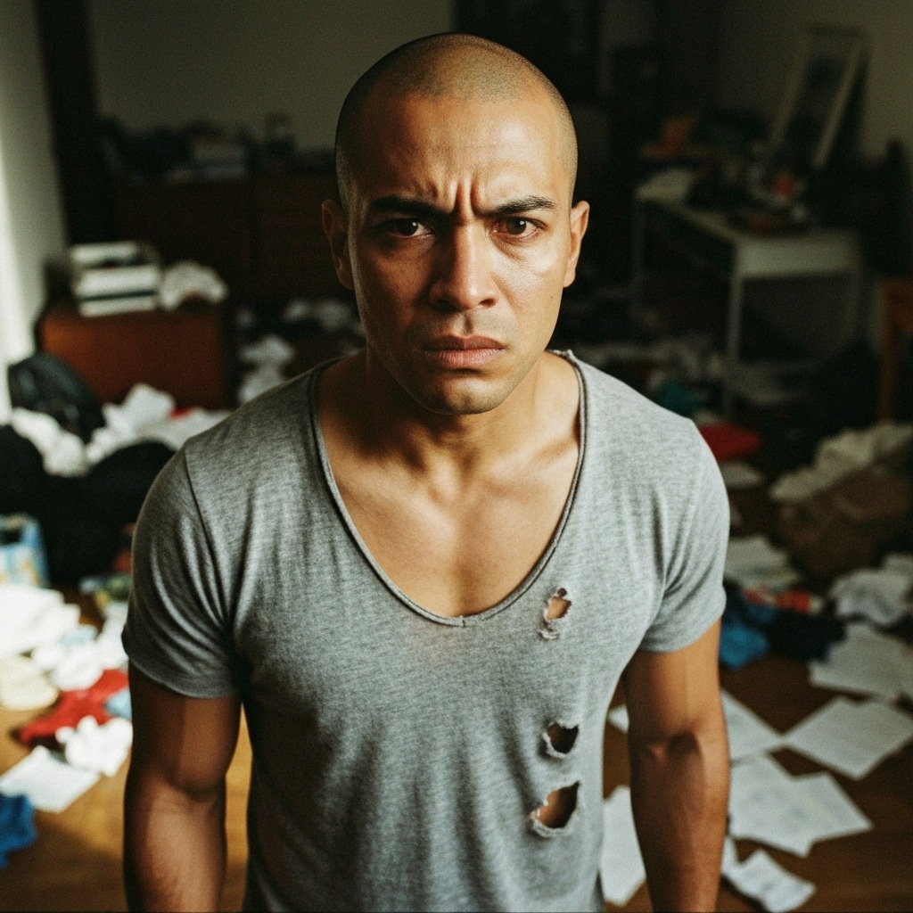 A frustrated person looking at a bathroom scale with a chaotic background representing confusing diet advice vs a clear path represented by a coach