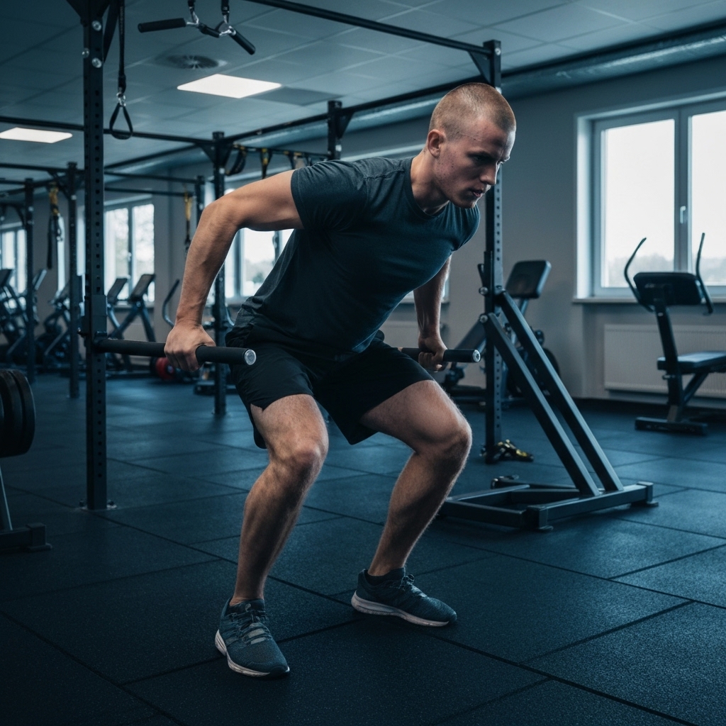 A determined person training in a high-end functional fitness gym in Renens with intense lighting