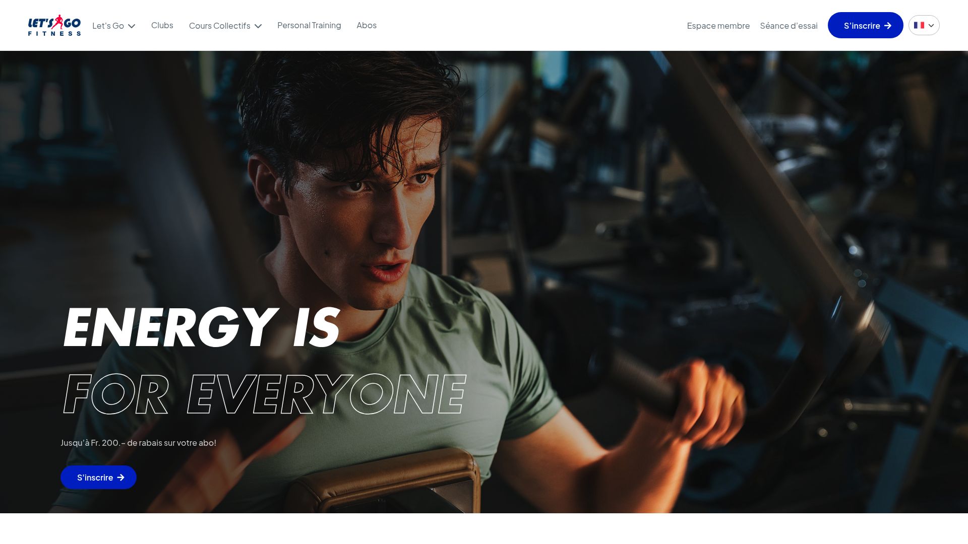 Homepage of letsgofitness.ch showing their gym locations and class offers