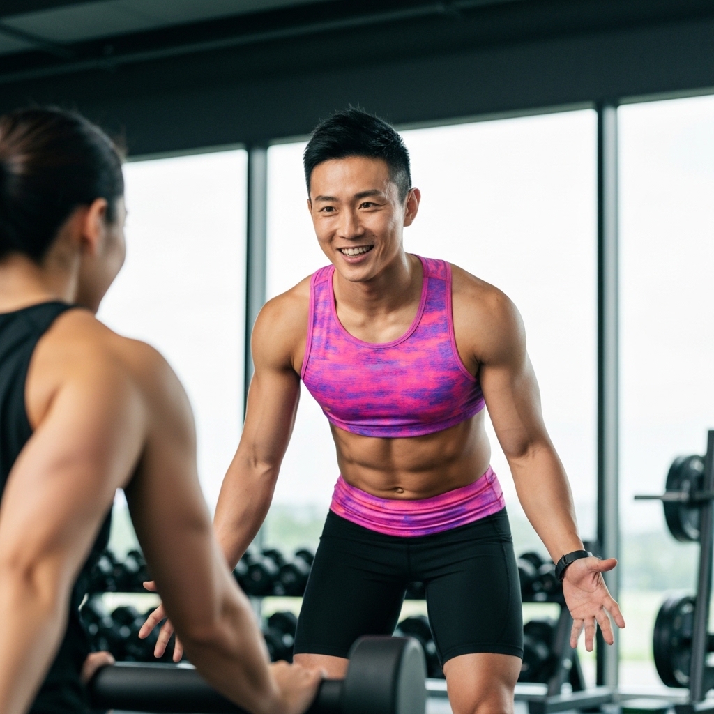 Coach teaching proper rowing technique to a participant in a gym setting