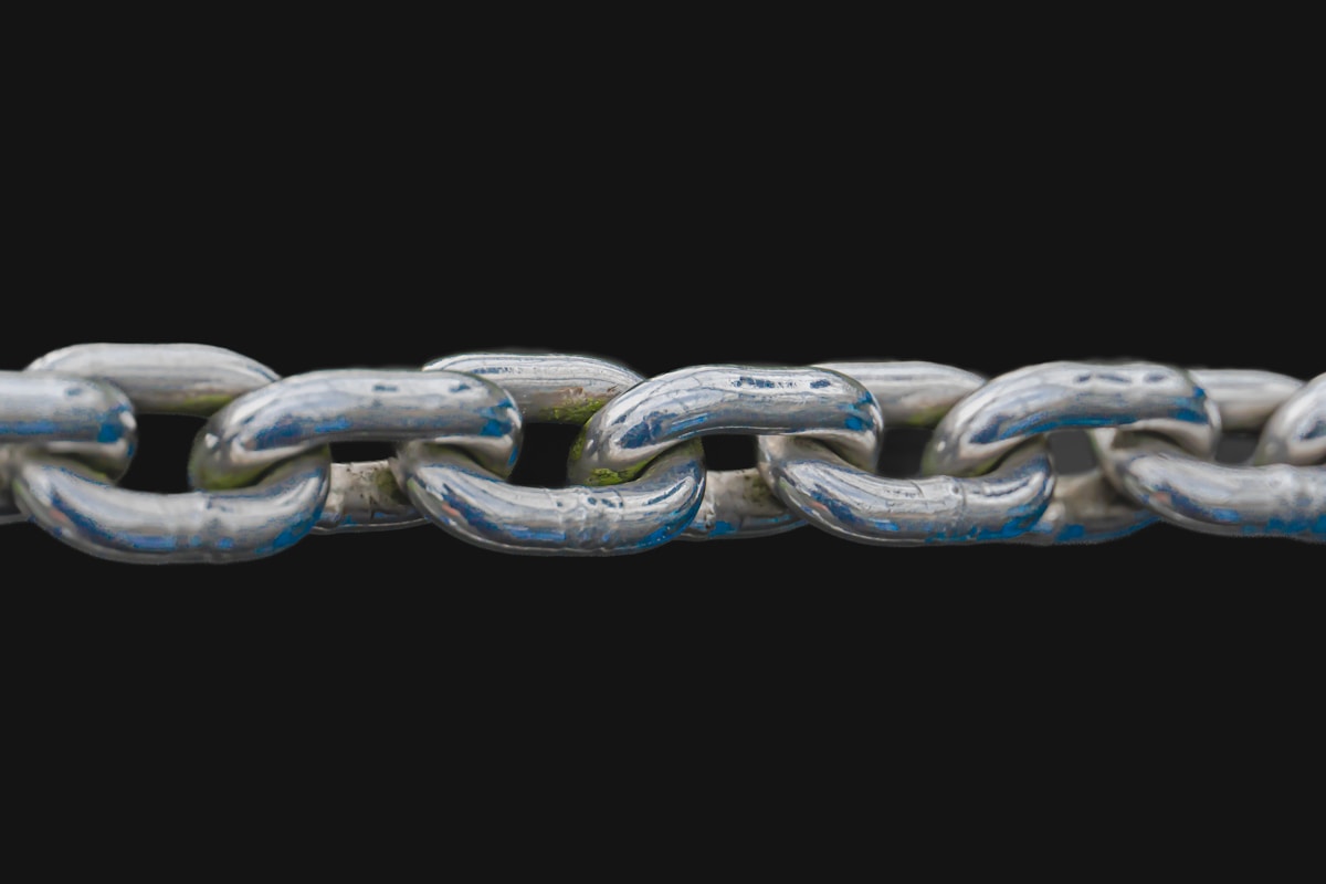 A white and blue chain on a black background