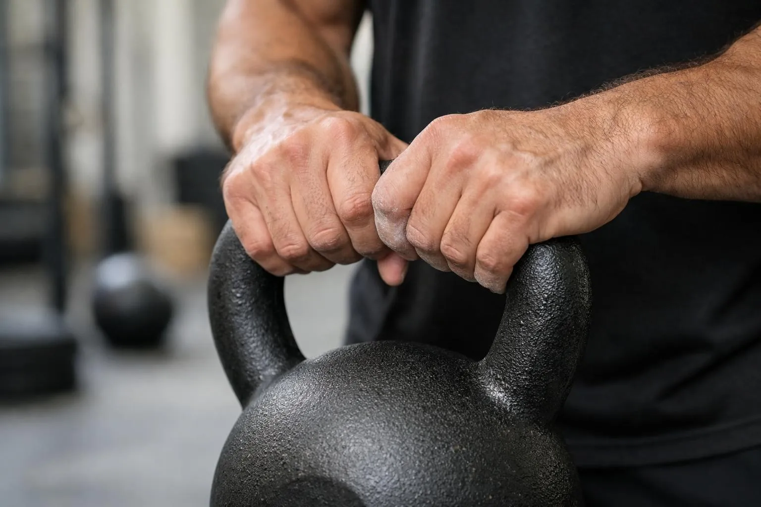 Un coach sportif debout supervise un petit groupe de trois participants adultes (35-50 ans) réalisant des exercices de gainage au sol dans un studio d'entraînement fonctionnel équipé de kettlebells, barres et racks en arrière-plan, ambiance professionnelle et motivante, visages non identifiables, éclairage naturel