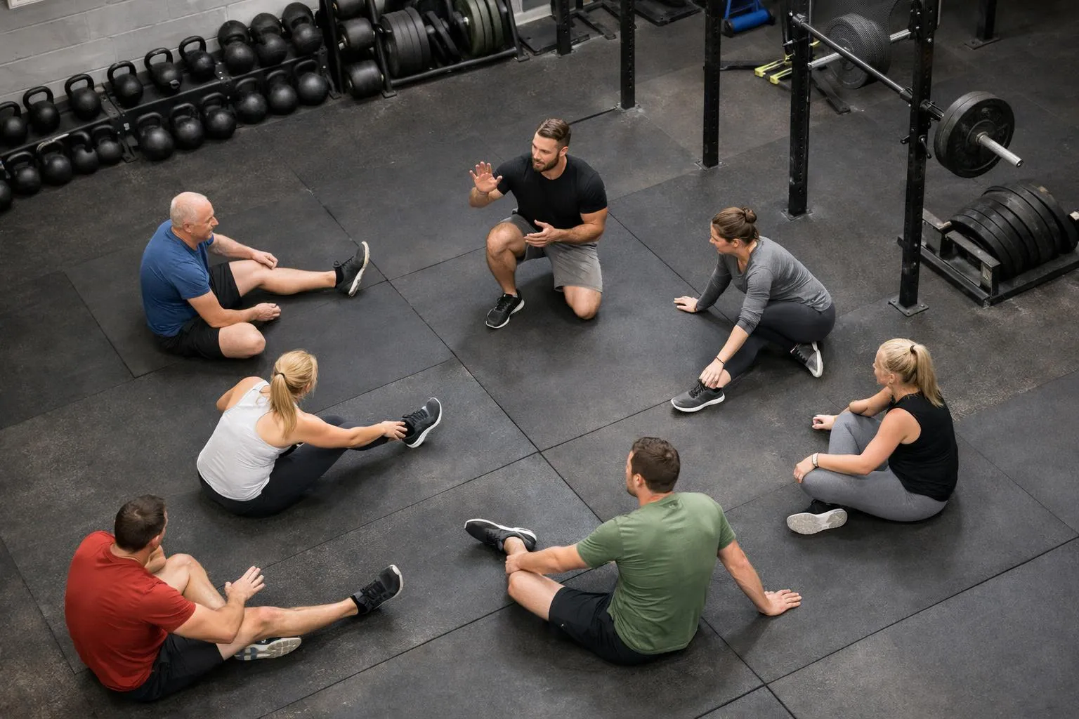 Groupe de personnes s'entraînant ensemble dans une salle de gym.