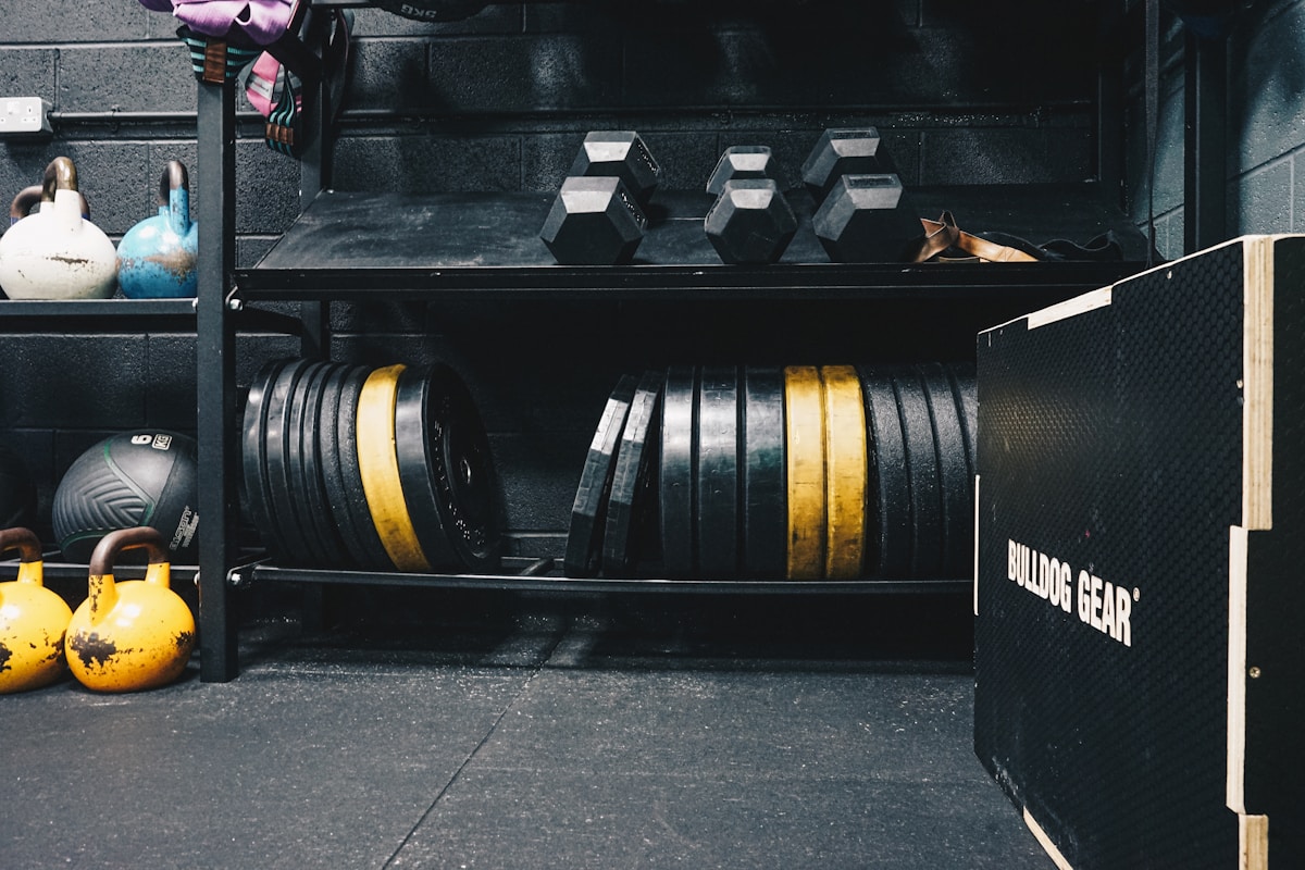 Équipement de musculation dans un centre de fitness.