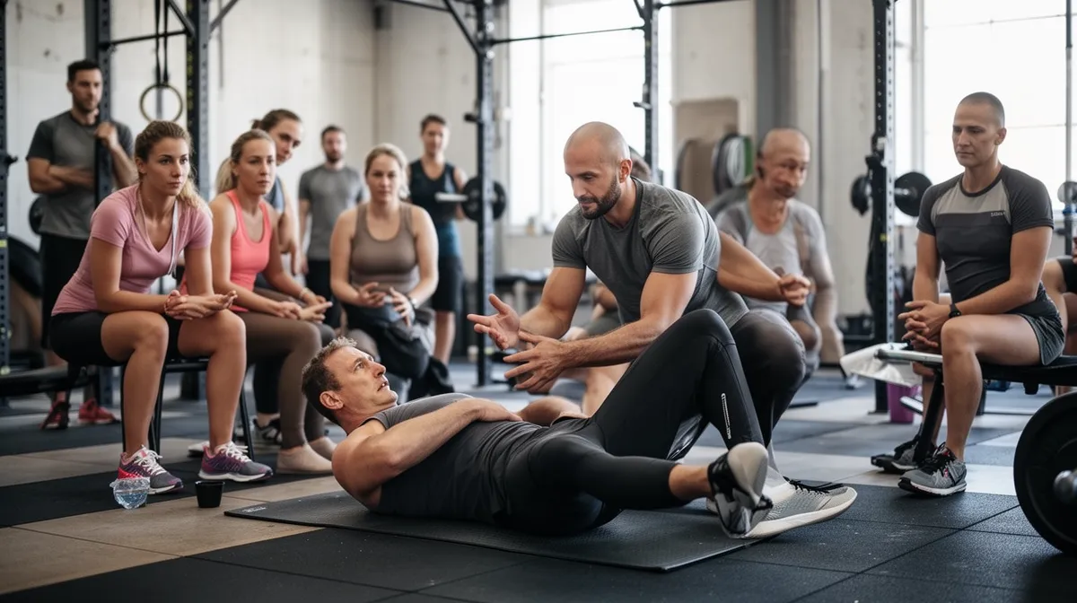 Groupe d'athlètes s'entraînant dans une salle de gym.