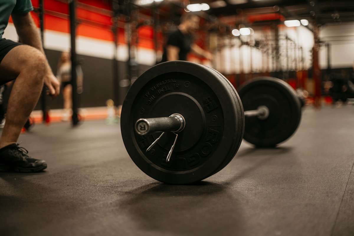 Haltères de musculation dans une salle de sport.