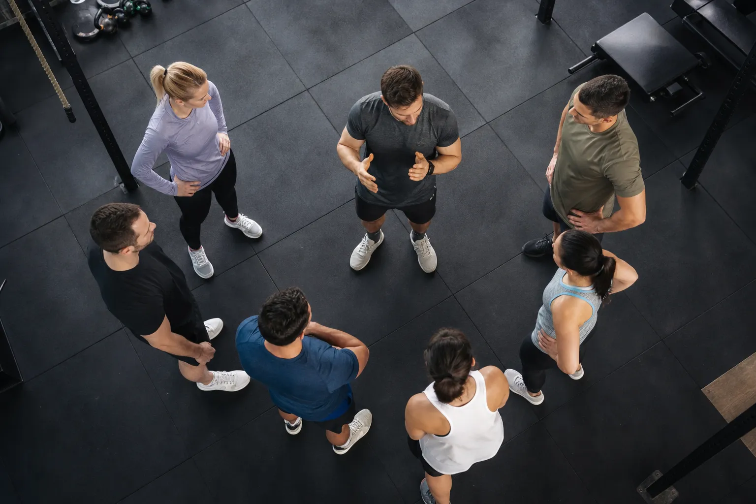 Groupe de personnes s'entraînant ensemble dans une salle de gym.