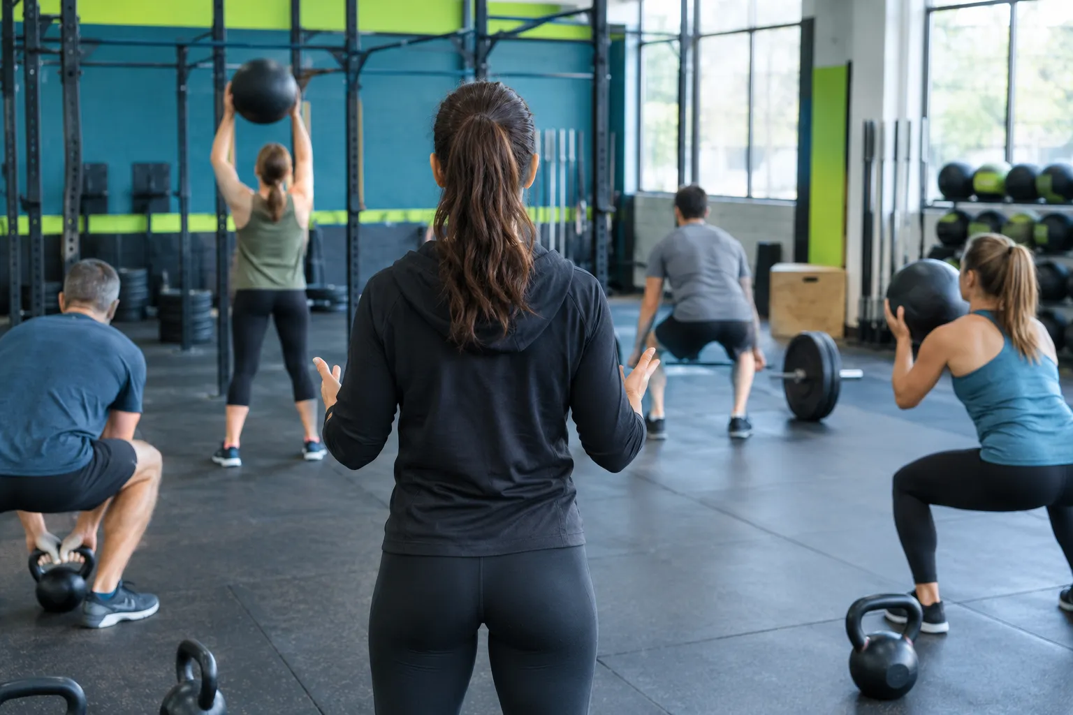 Coach dirigeant un entraînement fonctionnel en salle de sport